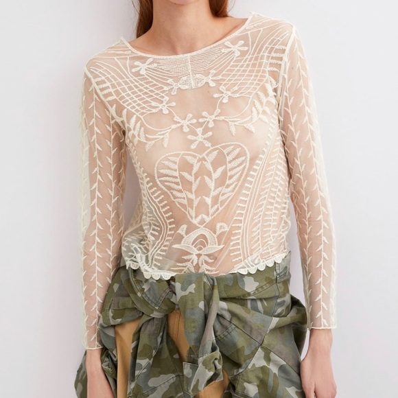 ZARA Semi-Sheer Embroidered Top - Picture 5 of 8